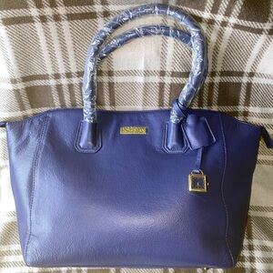 Joy & Iman Genuine Leather Best Friend City Satchel- blue